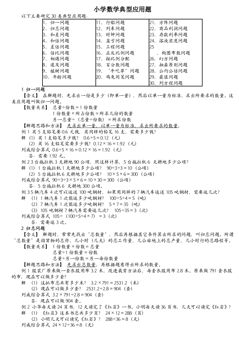 小学数学应用题大全(太全了)总结