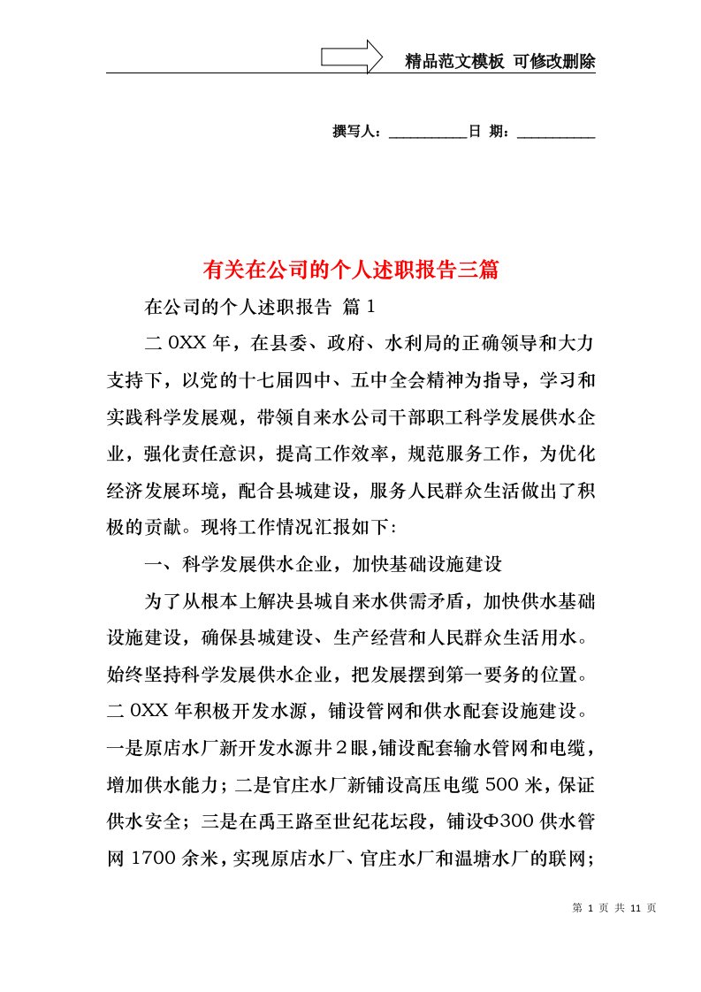 有关在公司的个人述职报告三篇