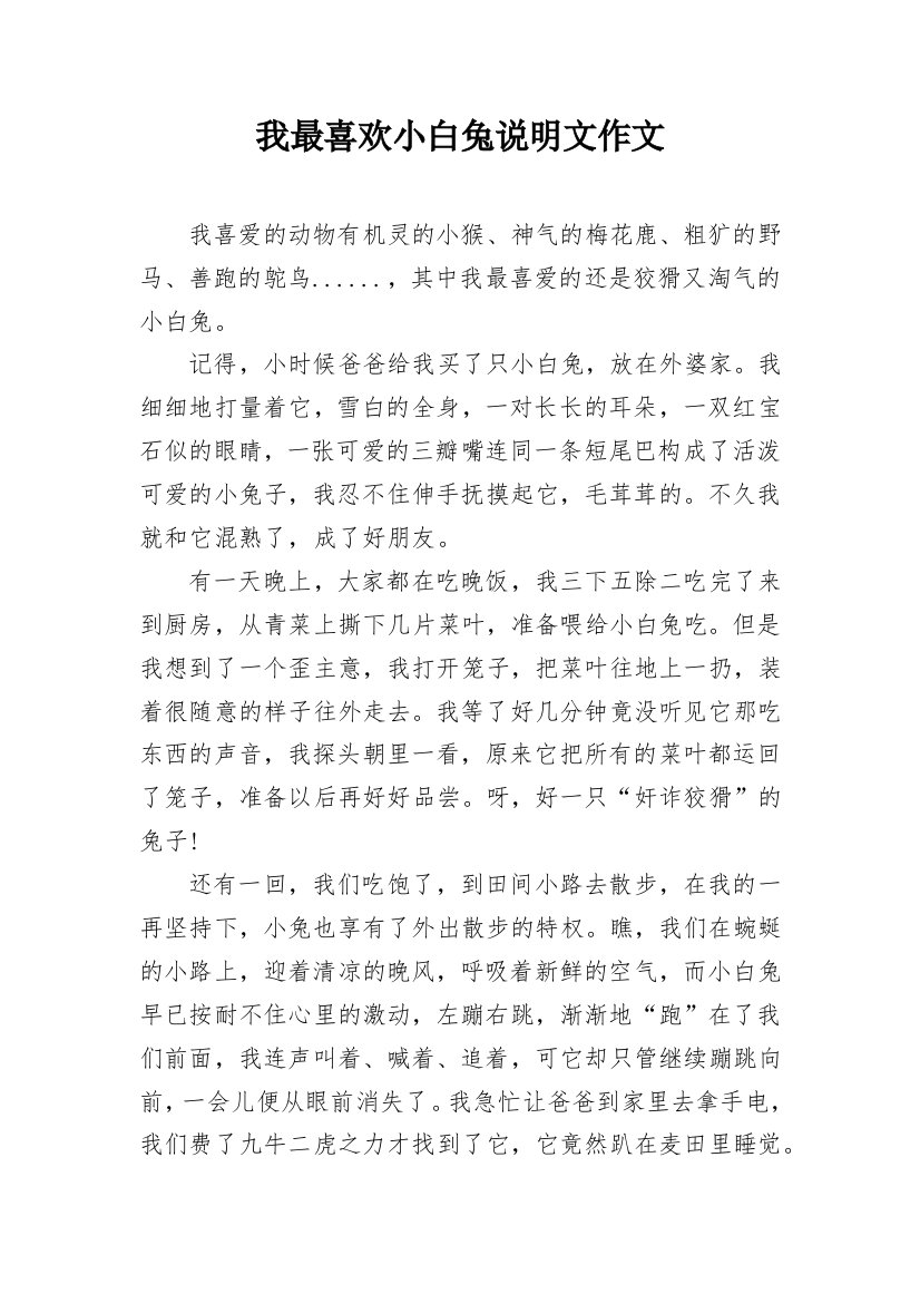 我最喜欢小白兔说明文作文