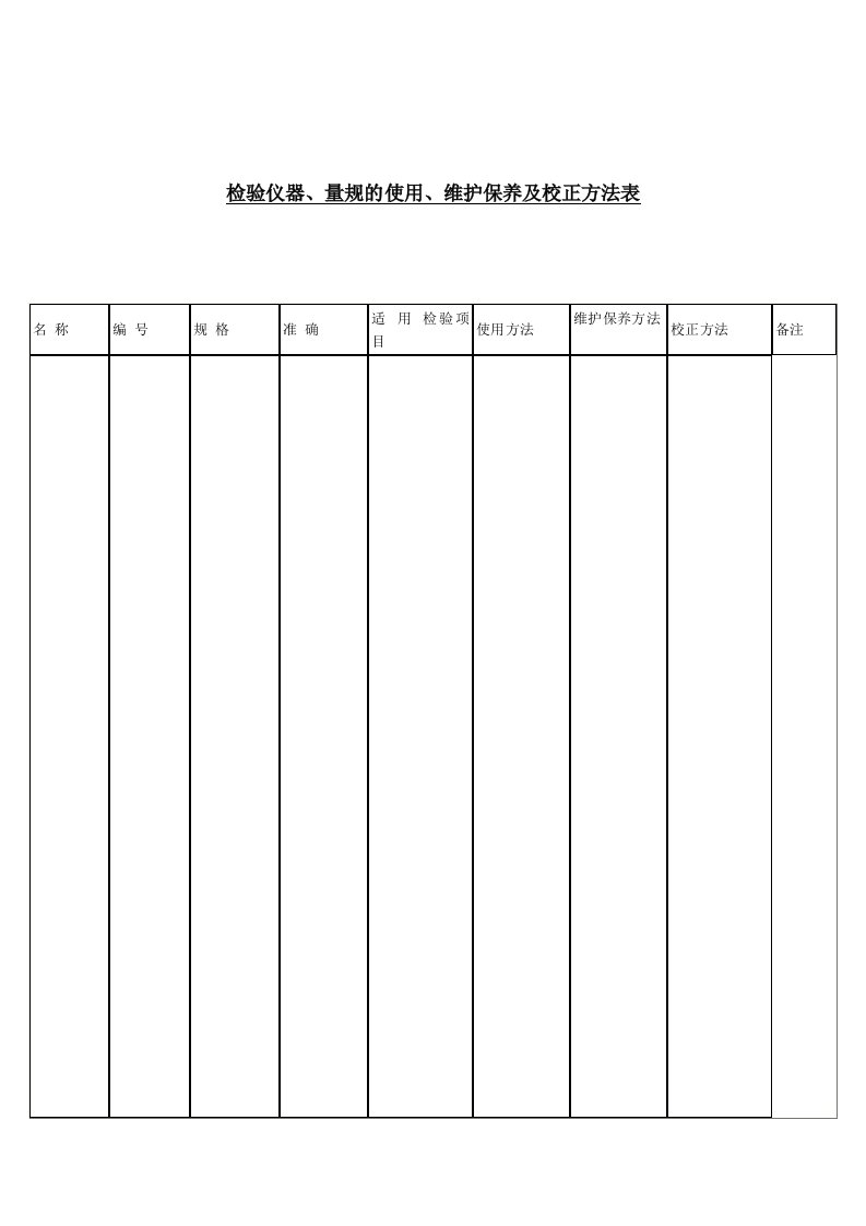 检验仪器、量规的使用、维护保养及校正方法表