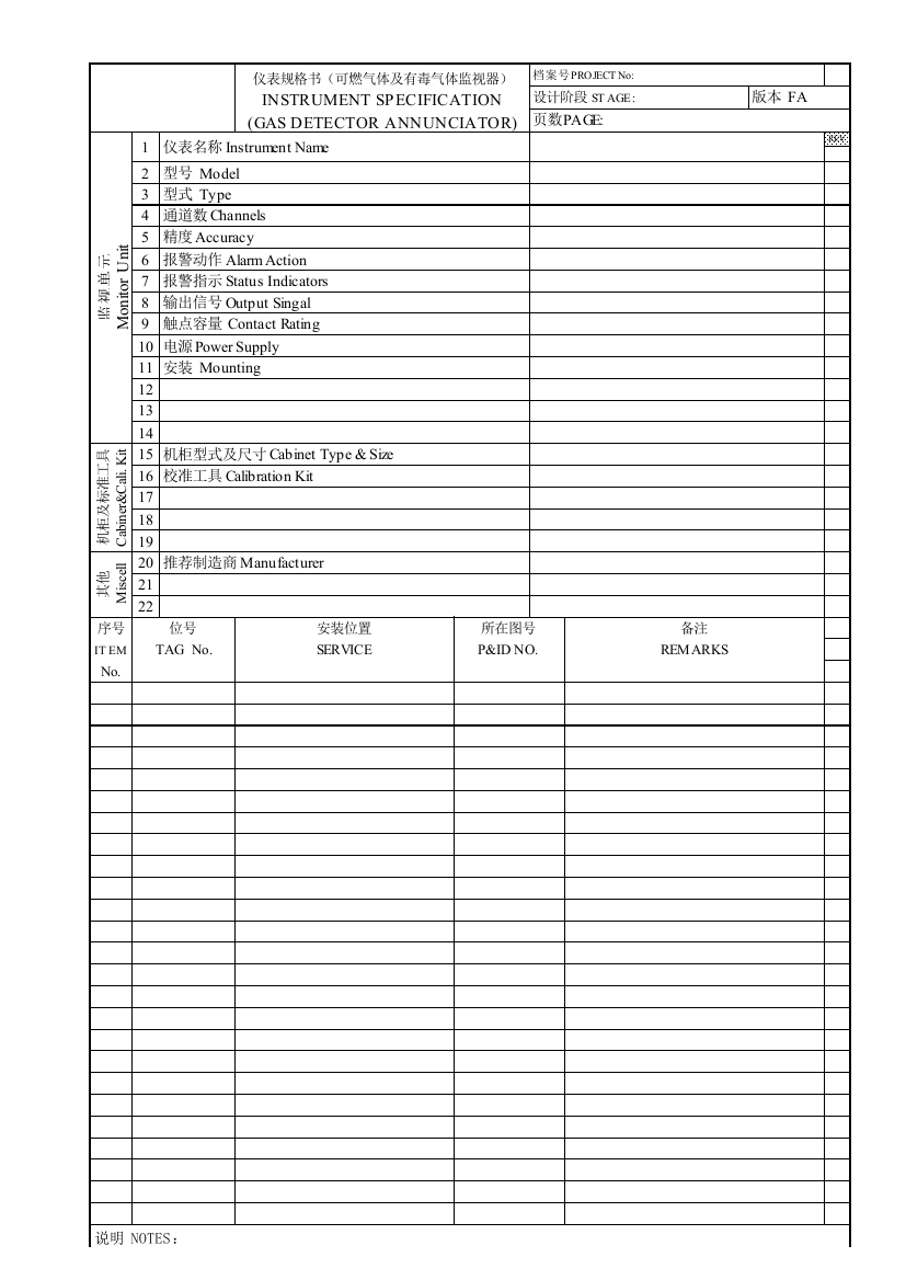 可燃气体及有毒气体监视器规格书