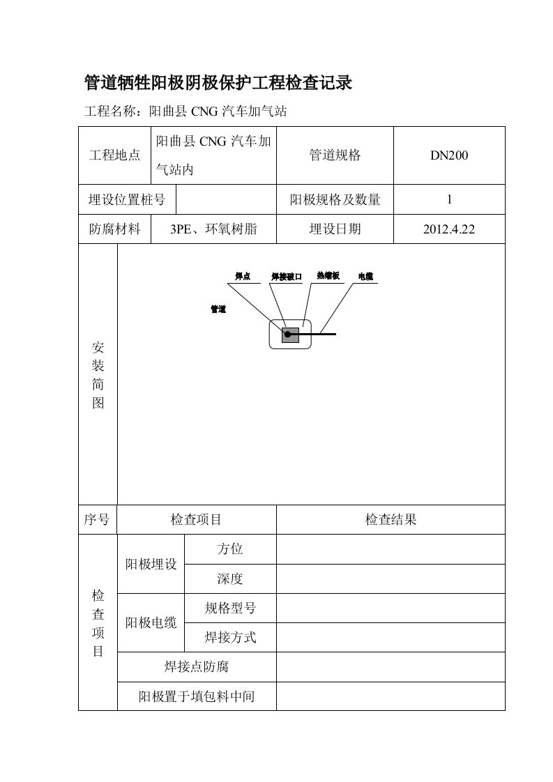 管道阴极保护记录