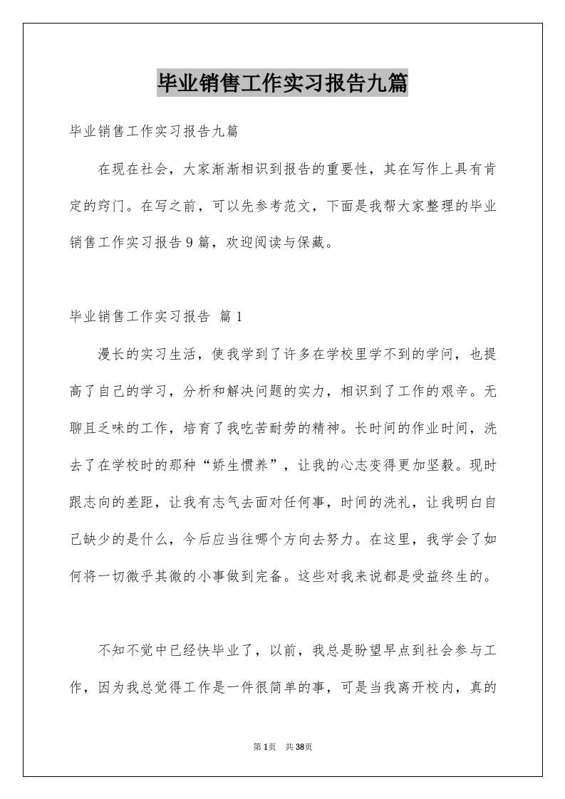 毕业销售工作实习报告九篇