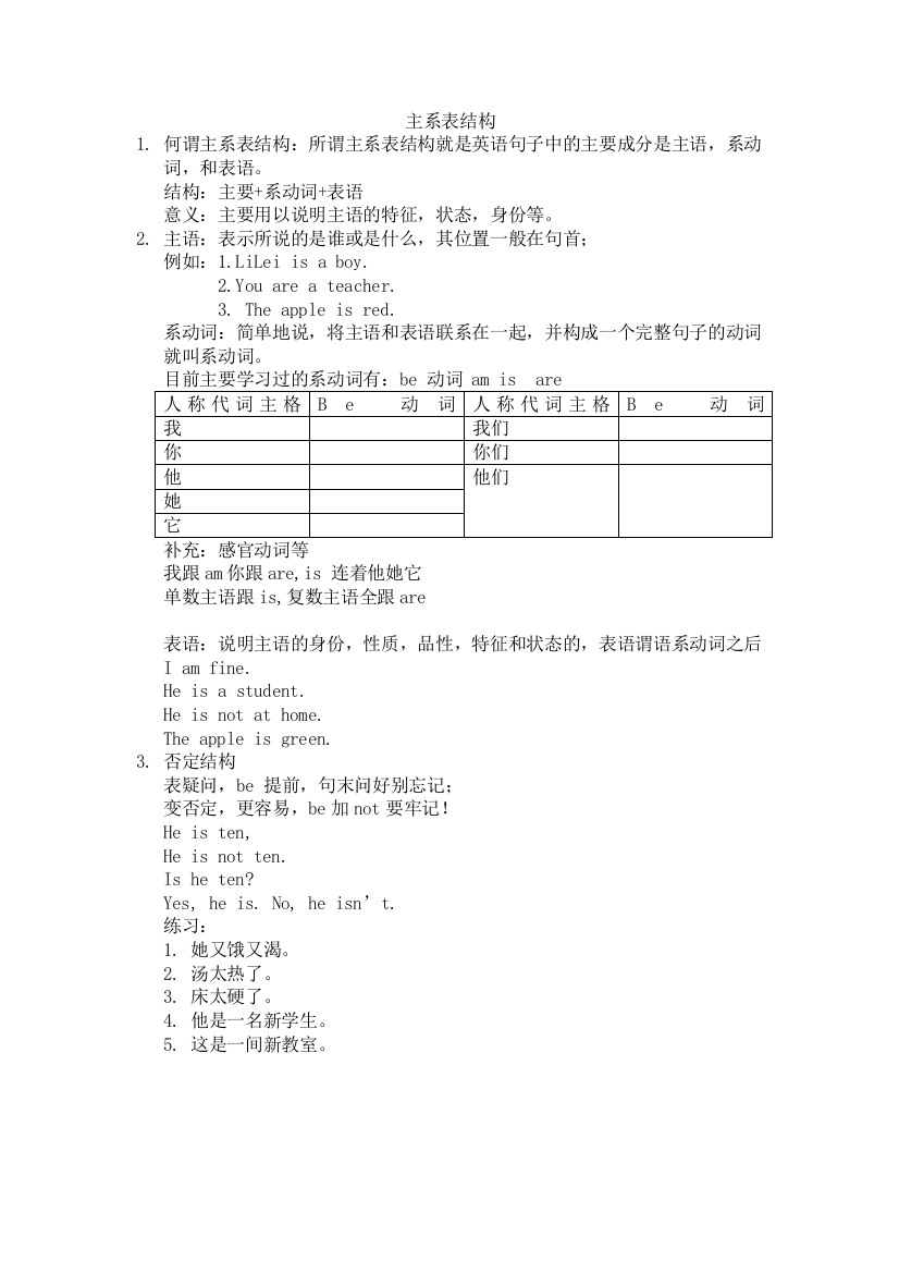 (完整word版)小学生主系表结构