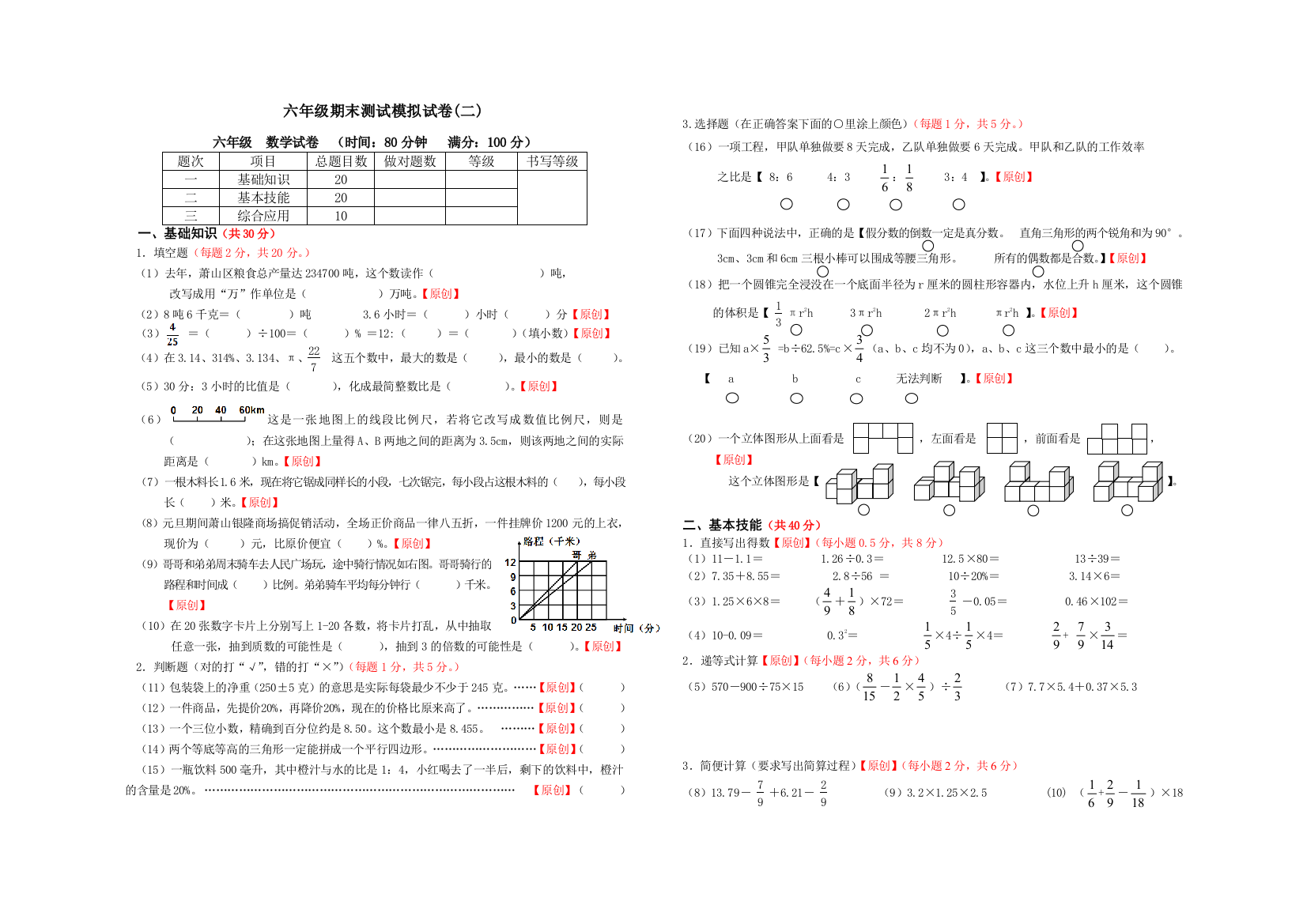 【小学中学教育精选】六年级数学第二学期期末测试模拟试卷(二)