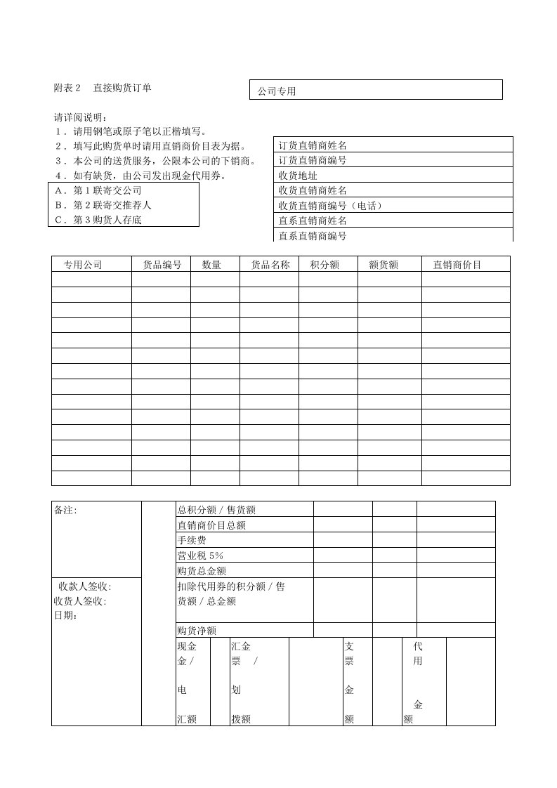 企业直接购货订单