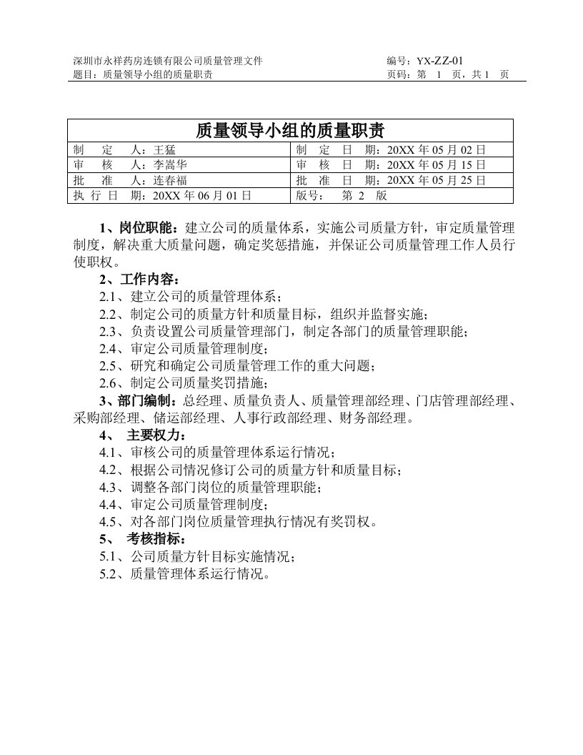 医疗行业-质量职责药品连锁企业