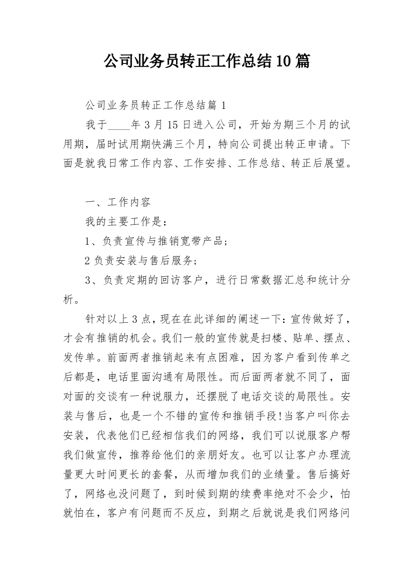 公司业务员转正工作总结10篇