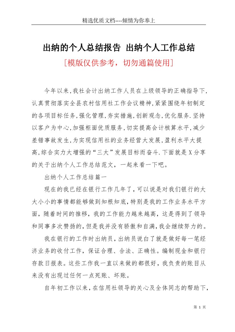 出纳的个人总结报告