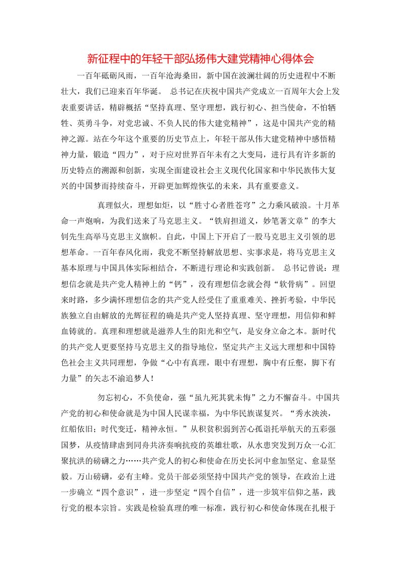 新征程中的年轻干部弘扬伟大建党精神心得体会