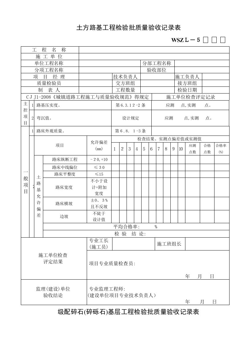 市政工程新验收规范市政道路表总表