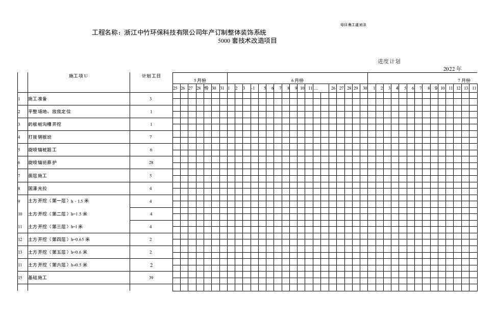 工程施工进度计划表