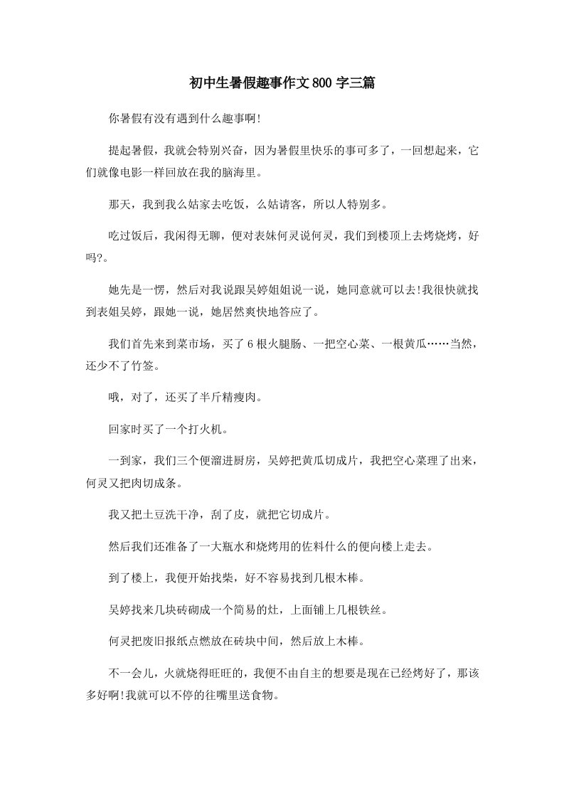 初中作文初中生暑假趣事作文800字三篇