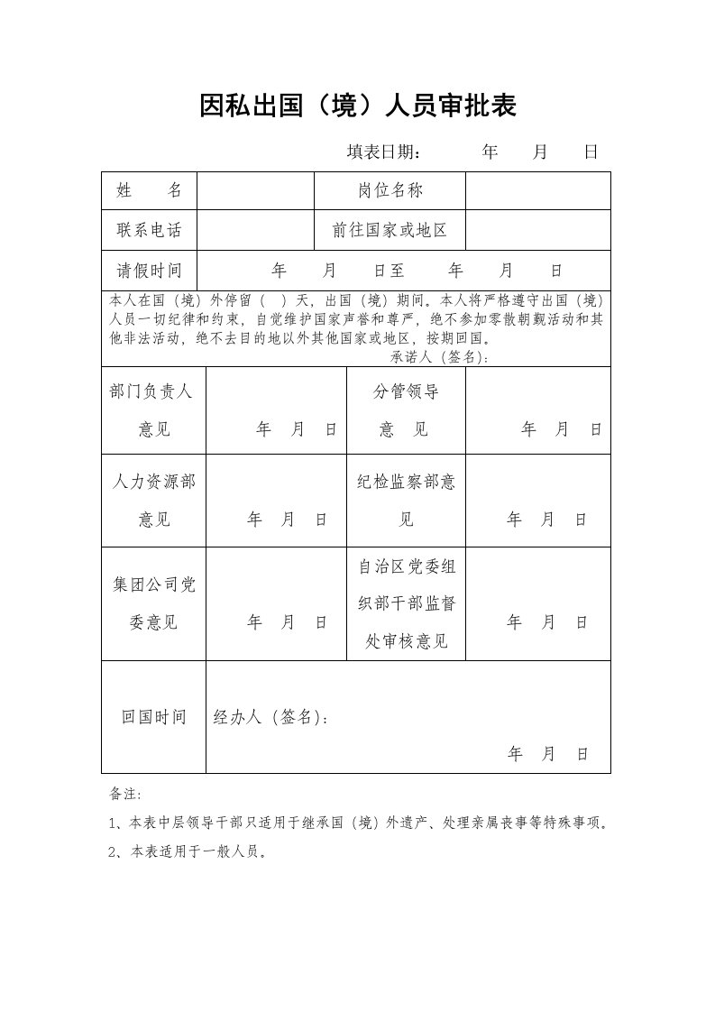 出入境审批表