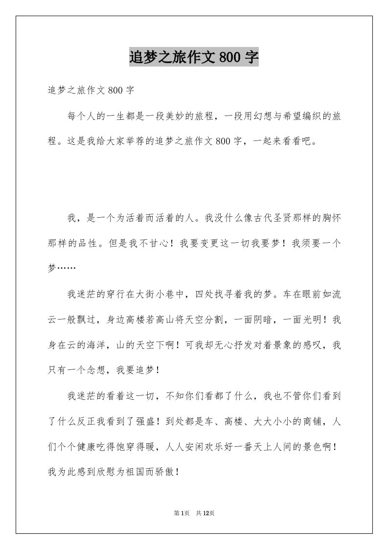 追梦之旅作文800字