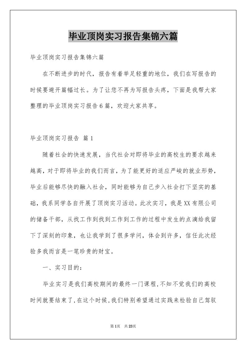 毕业顶岗实习报告集锦六篇