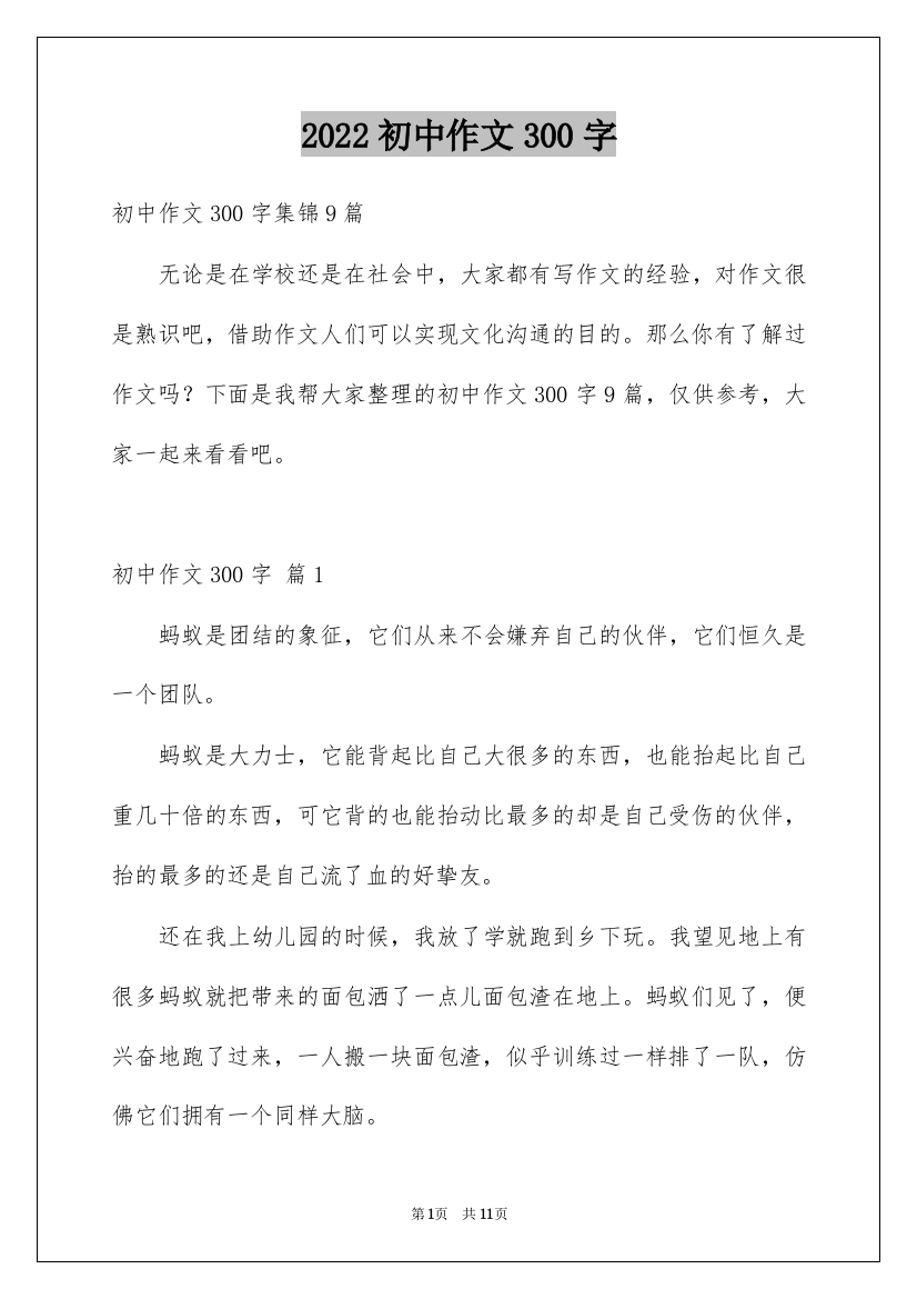 2022初中作文300字_137