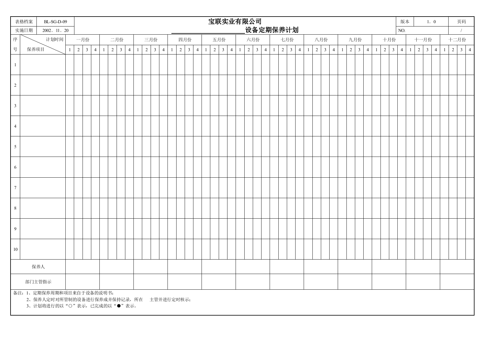 (完整word版)定期保养计划