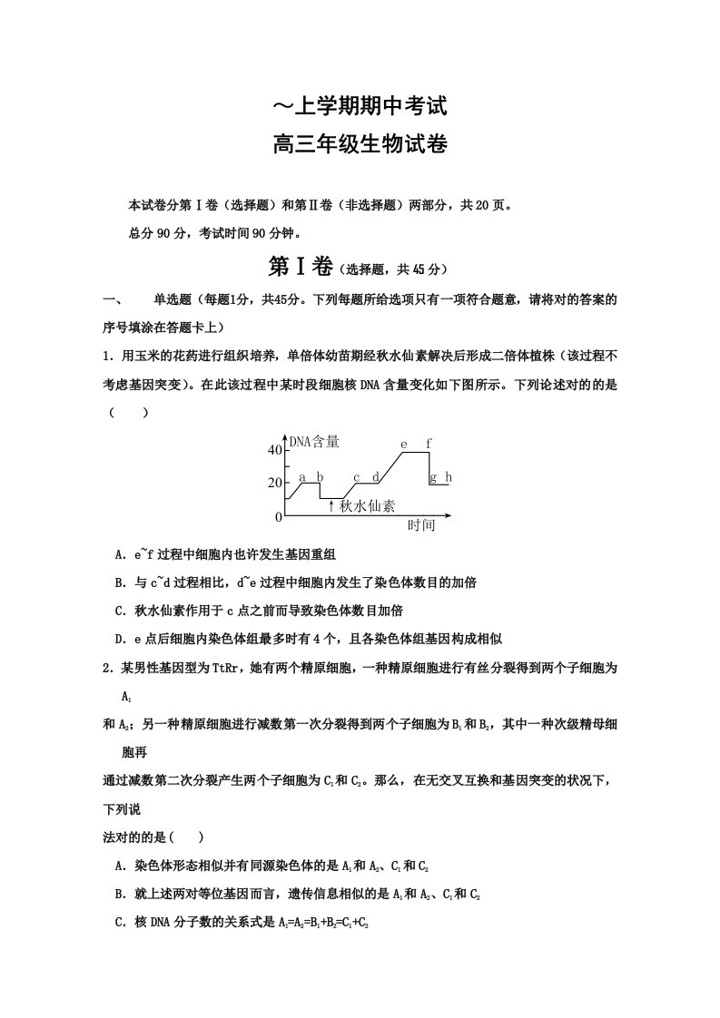 河北衡水中学高三上学期期中考试