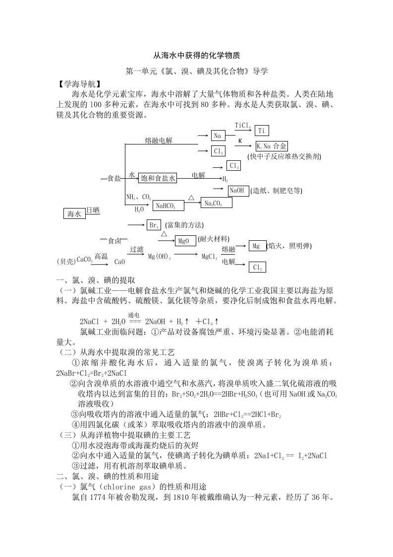 高一化学知识点总结(从海水中得到的化学物质)