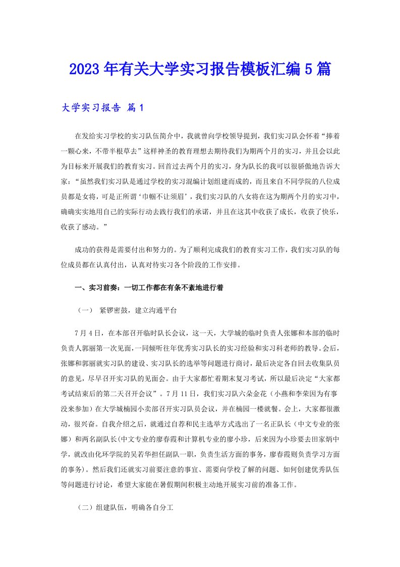 2023年有关大学实习报告模板汇编5篇