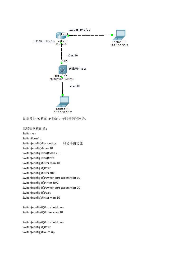 三层交换机与路由器连接