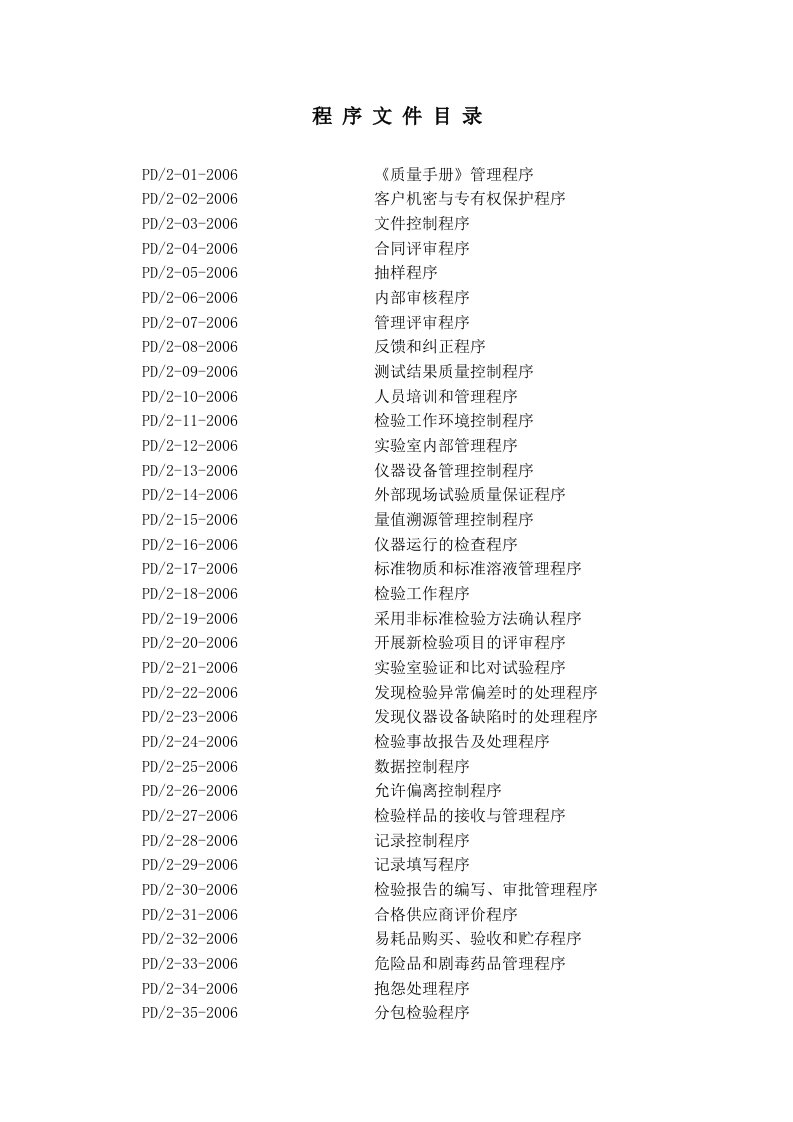 某市兽药饲料监察所畜产品有害物质检测中心程序文件