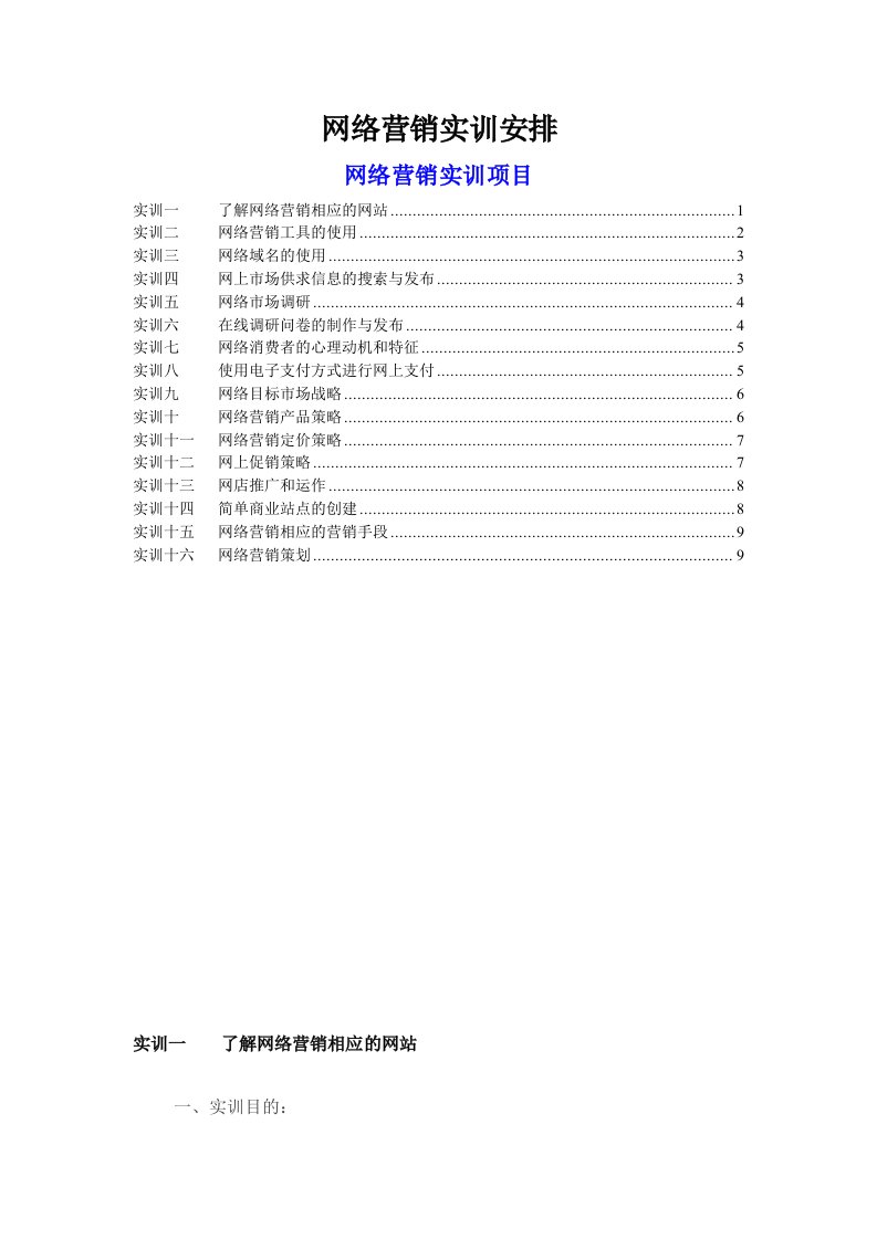 网络营销实训安排(1)