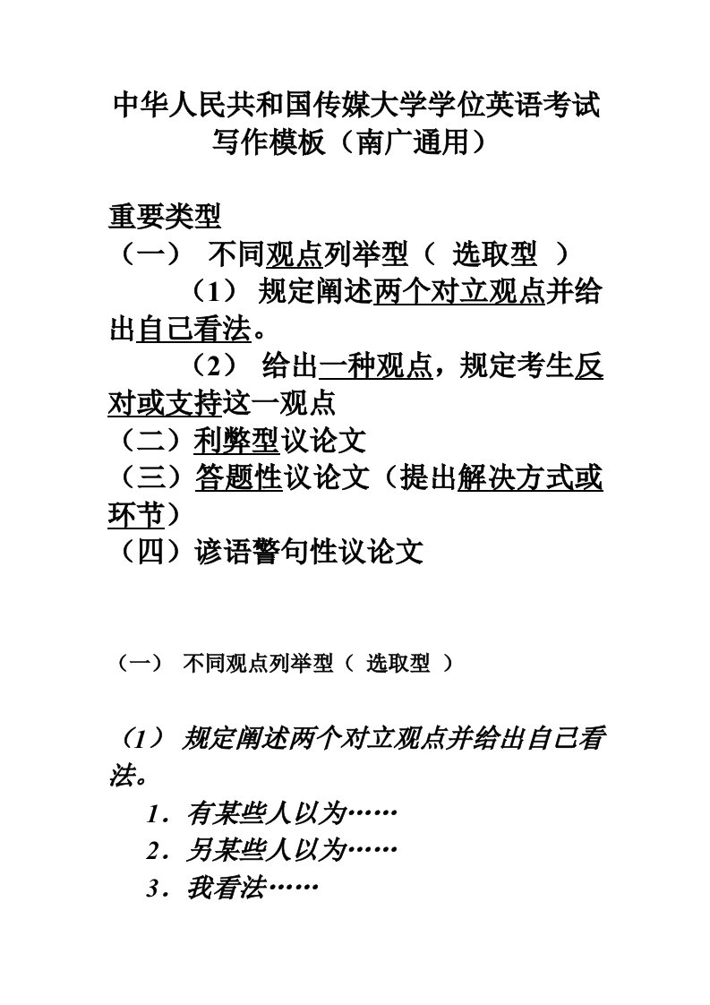 2021年中国传媒大学学位英语考试写作模板