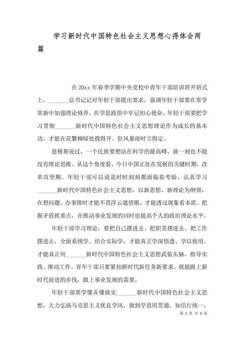 学习新时代中国特色社会主义思想心得体会两篇（一）