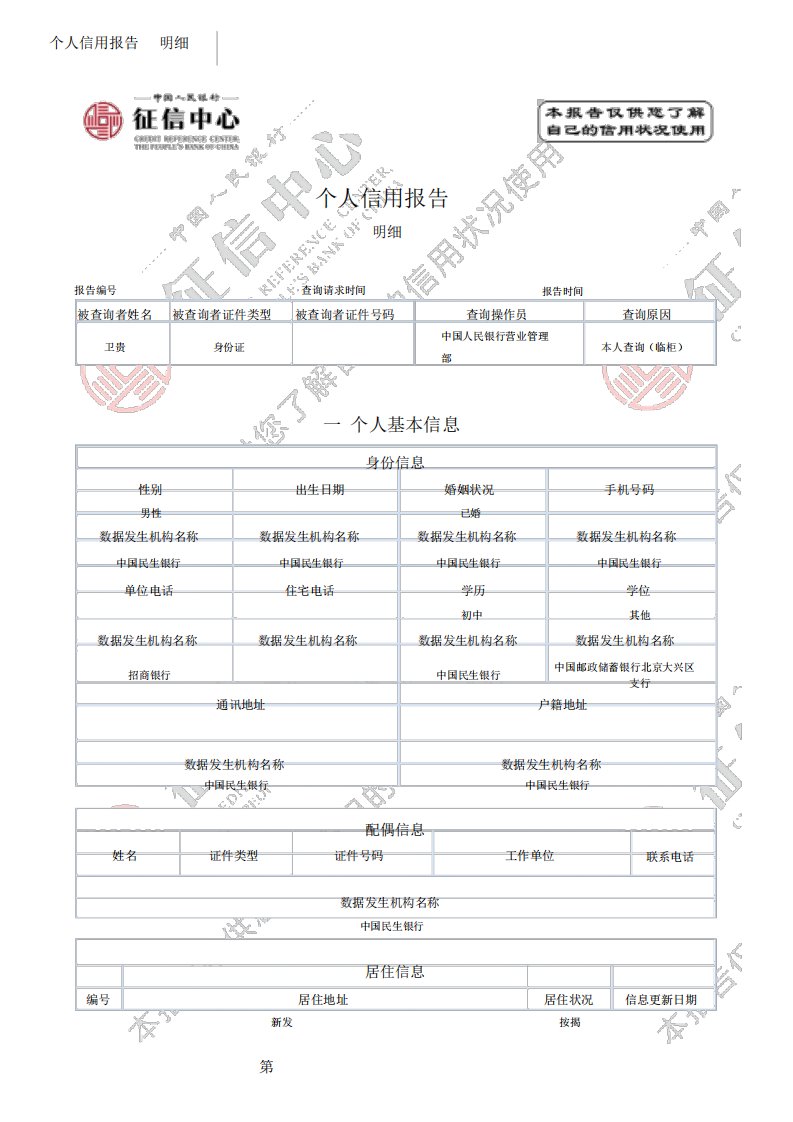 完整版个人征信报告