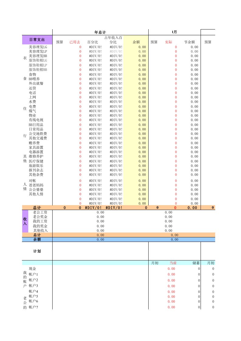 个人日常生活开支记账表模板