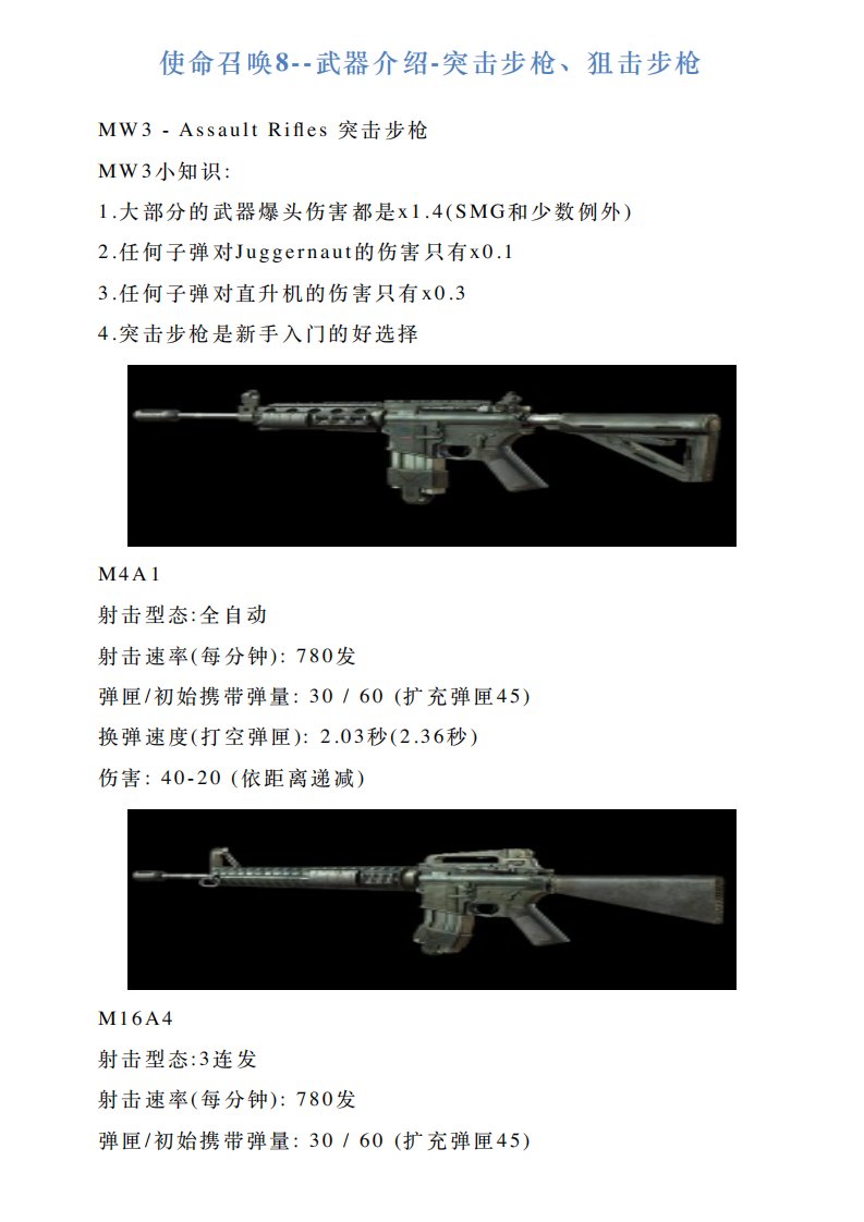 使命召唤8武器介绍突击步枪、狙击步枪