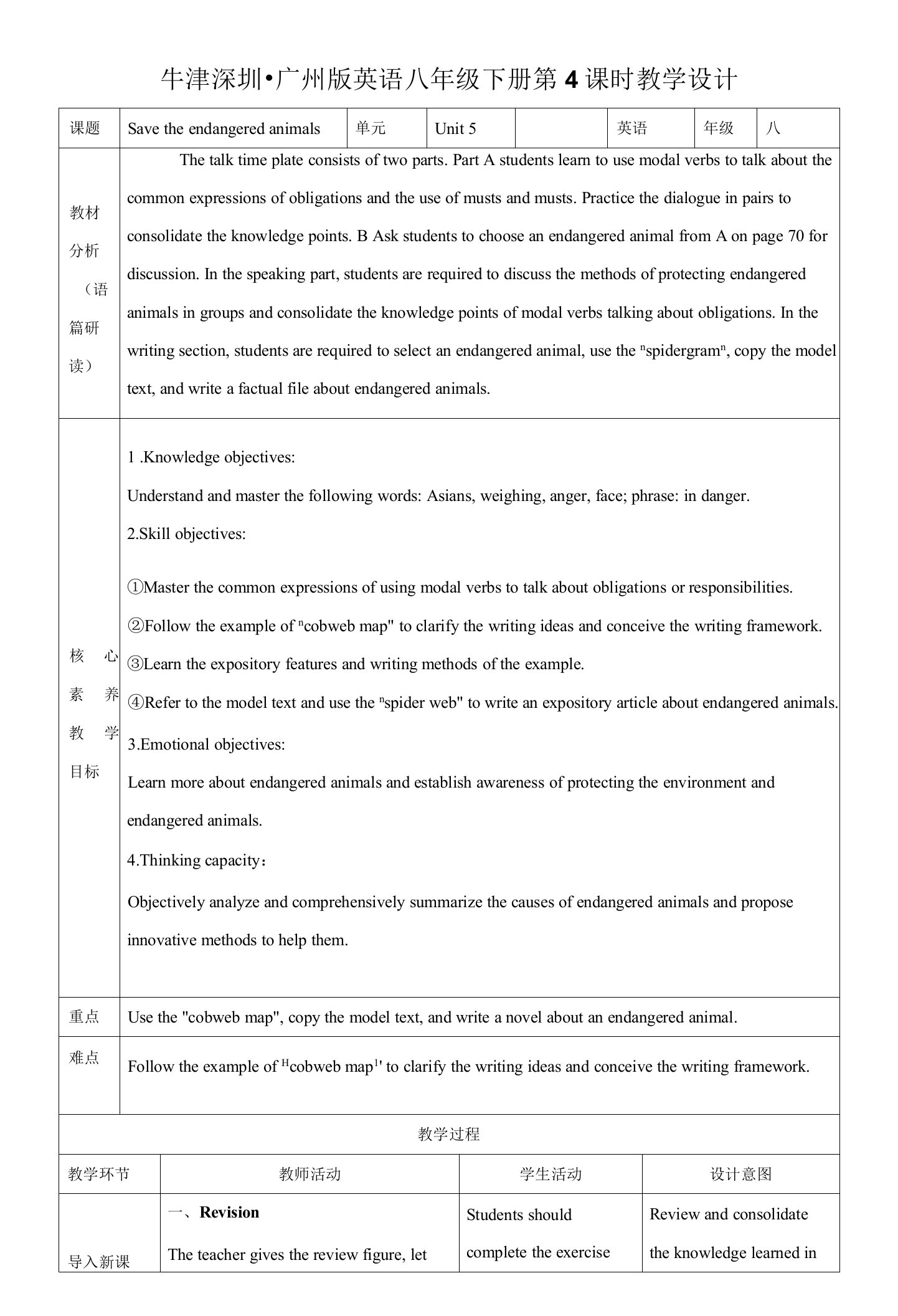 牛津深圳版英语八下核心素养目标Unit