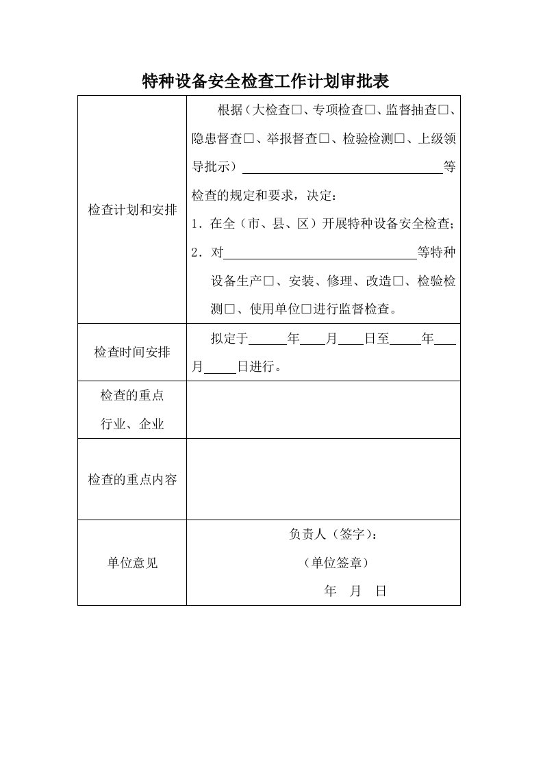 特种设备使用单位现场监督检查项目要求及记录表