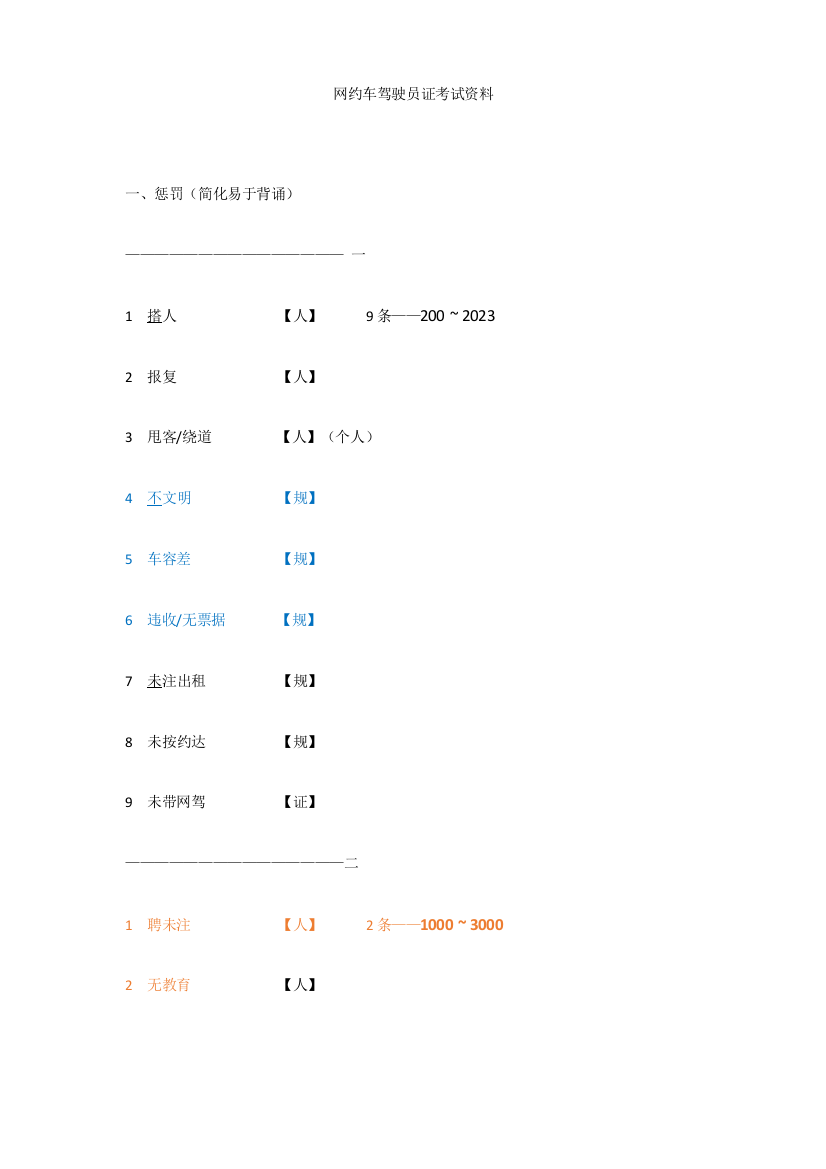2023年网约车驾驶员证考试复习资料简化版易于背诵
