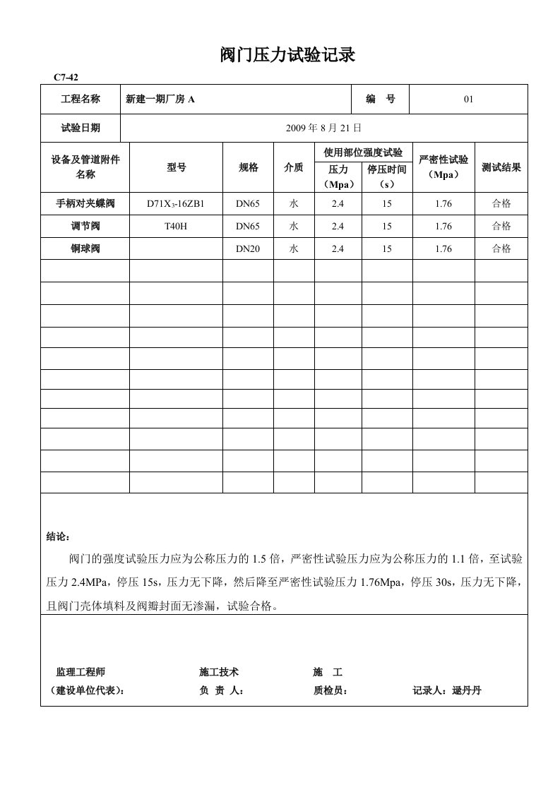 阀门压力试验报告doc