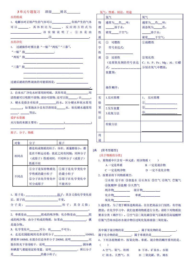 九年级化学3单元易错题集锦