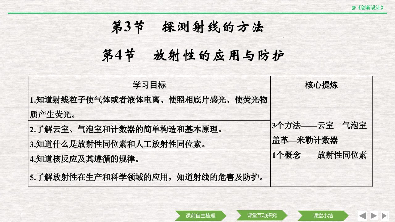 19-20版：19.3-19.4　探测射线的方法　放射性的应用与防护（创新设计）