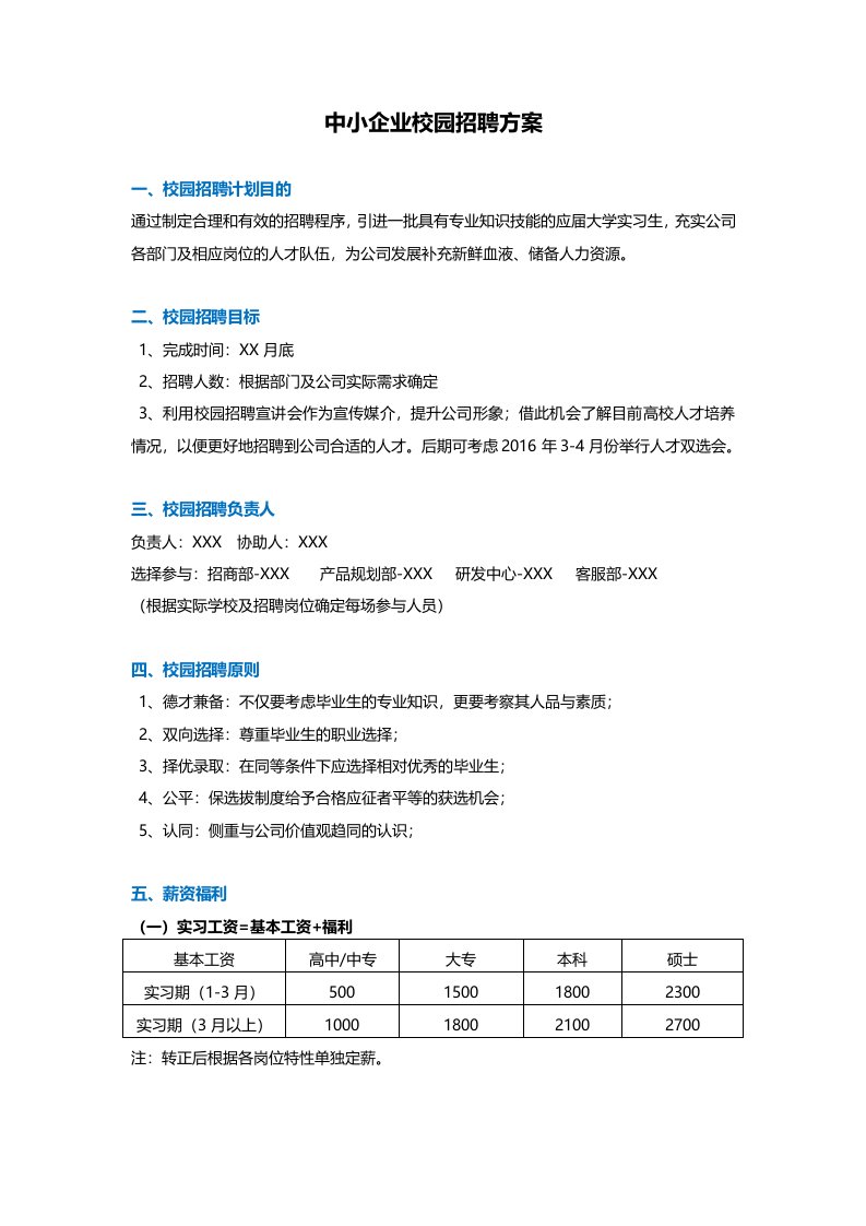 中小企业校园招聘方案