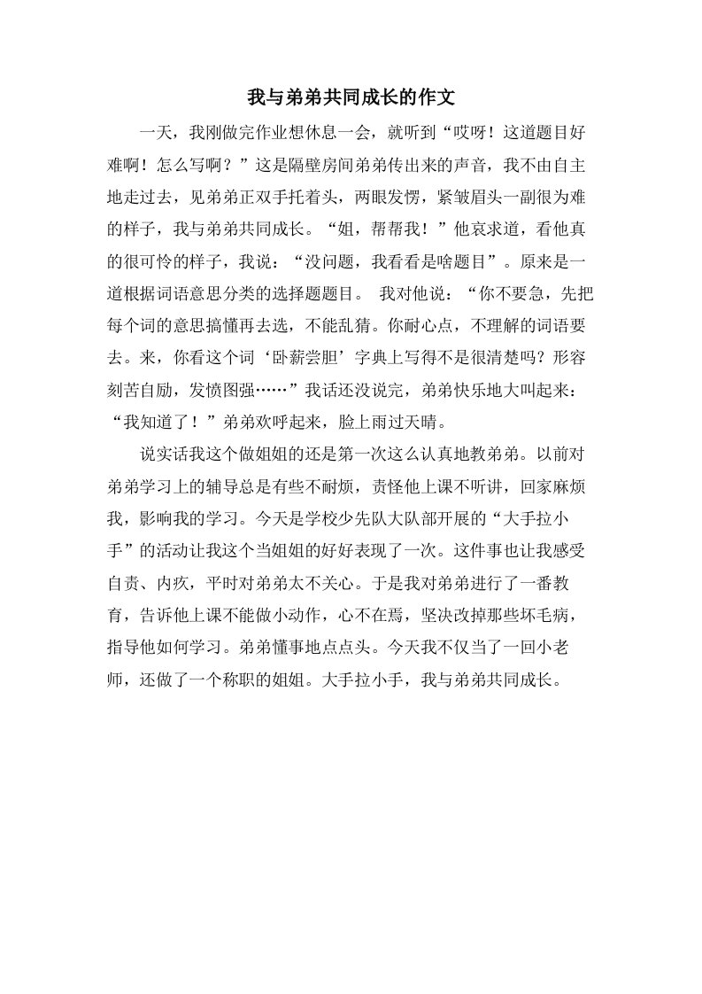 我与弟弟共同成长的作文