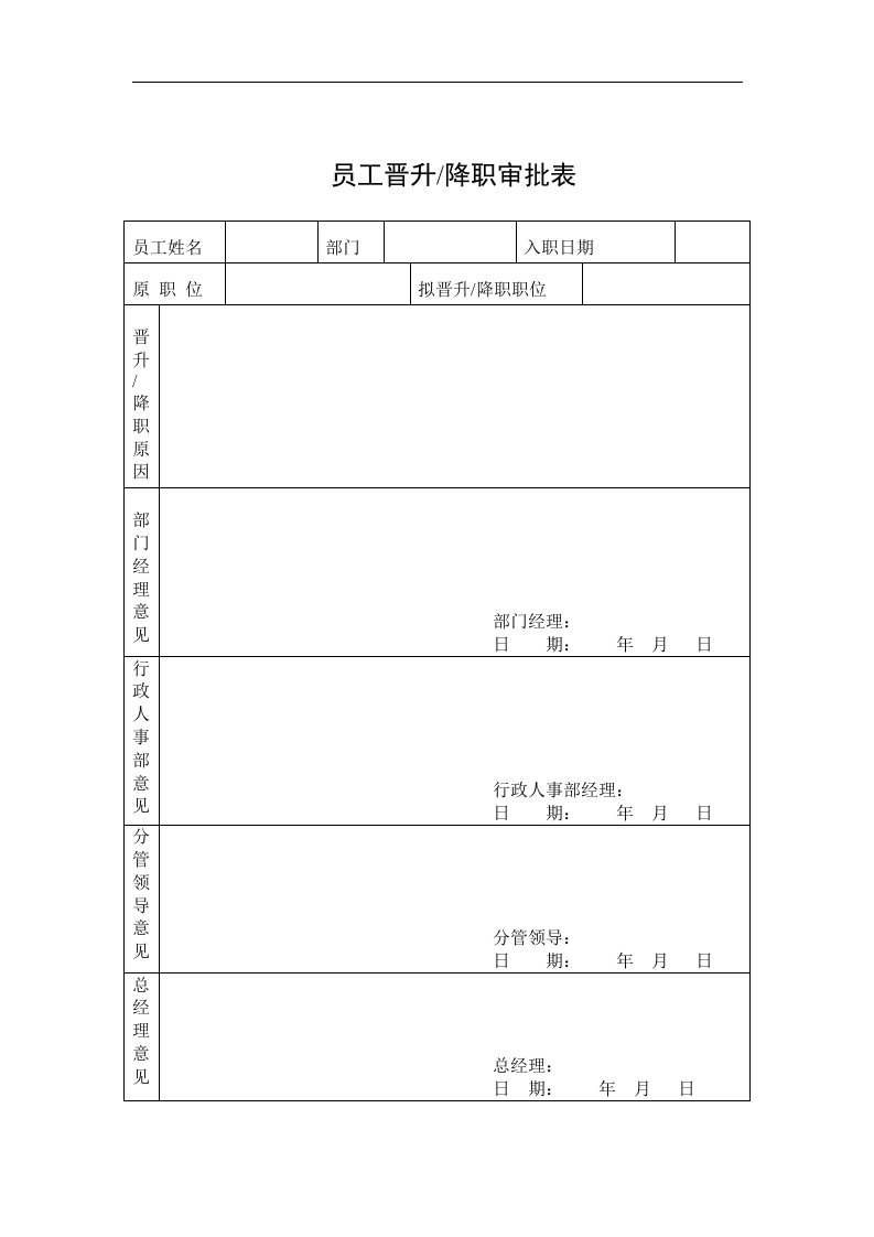 员工晋升降职审批表