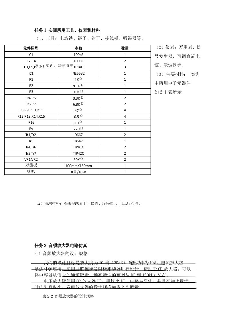 音频放大器实训项目