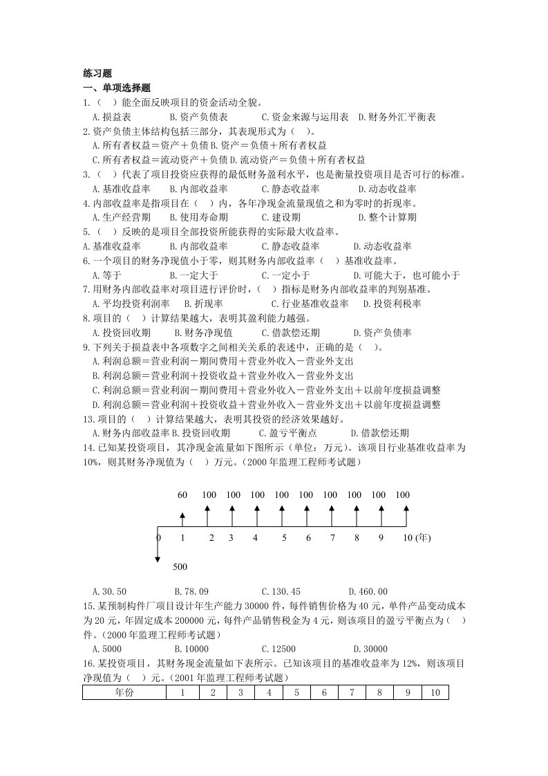 建设项目的财务评价试题及答案