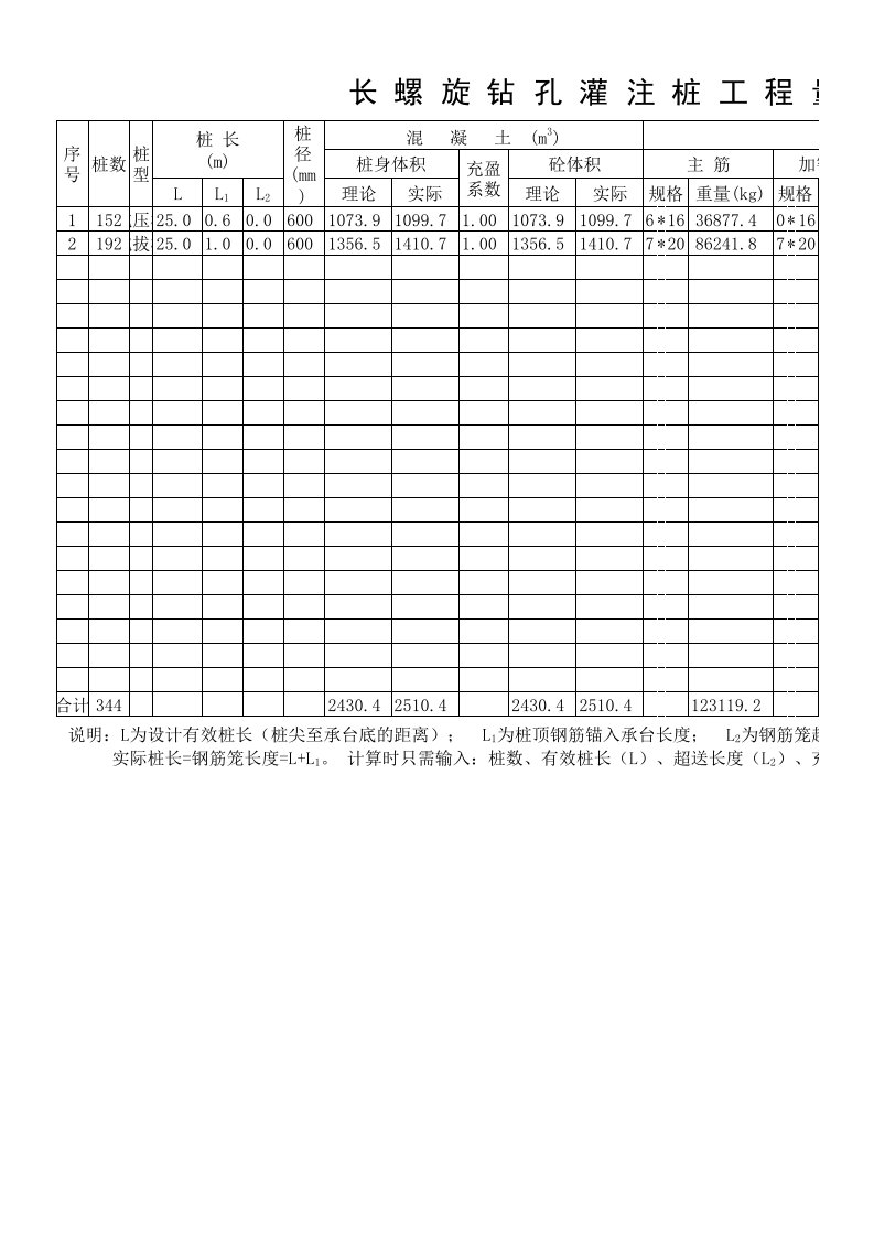 长螺旋钻孔灌注桩工程量计算