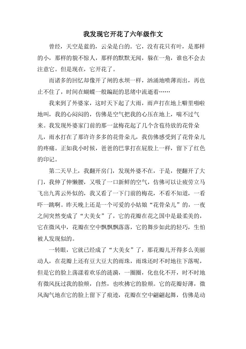 我发现它开花了六年级作文