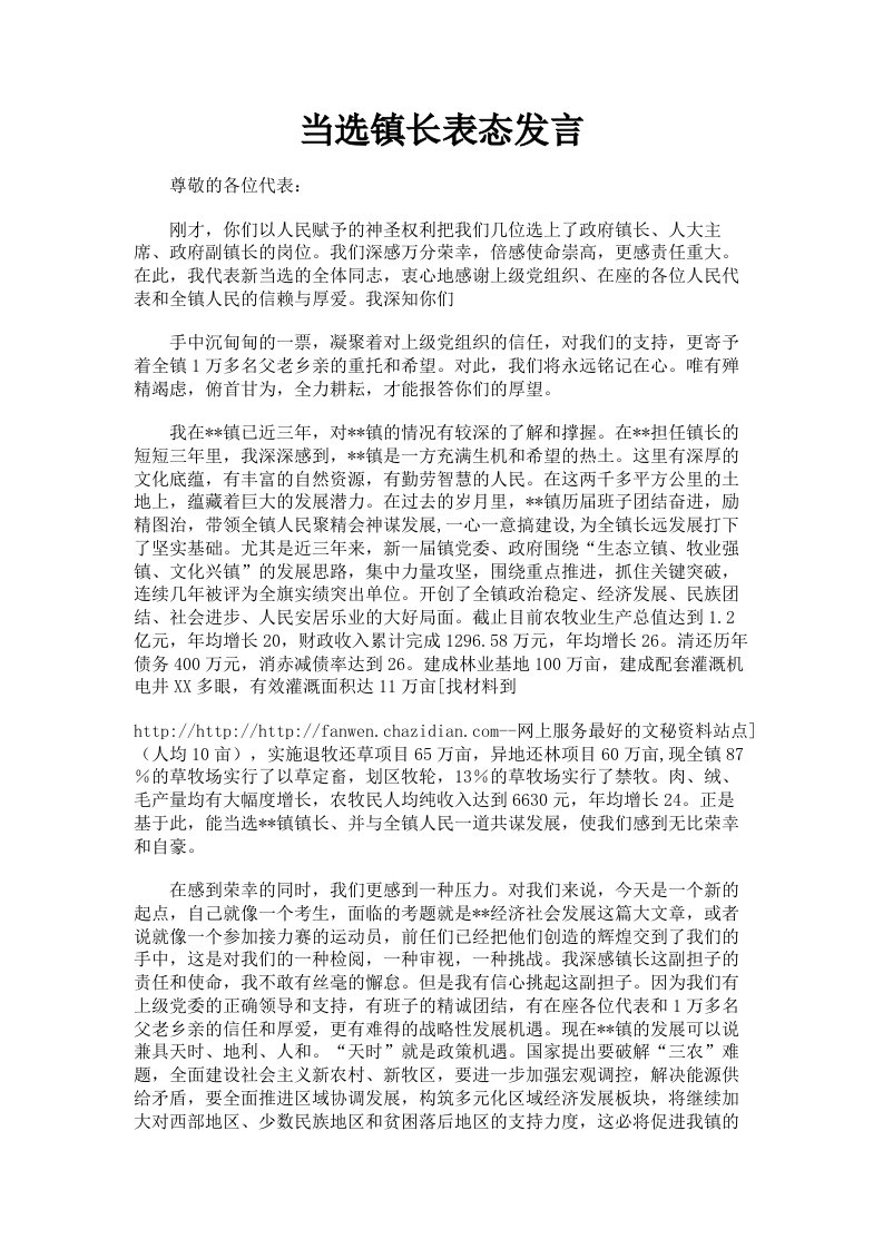 当选镇长表态发言