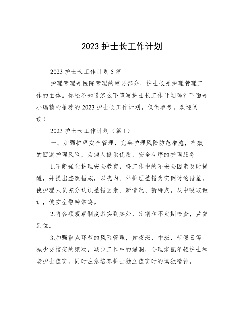 2023护士长工作计划