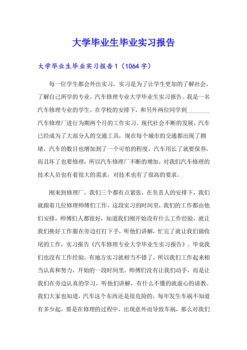 大学毕业生毕业实习报告