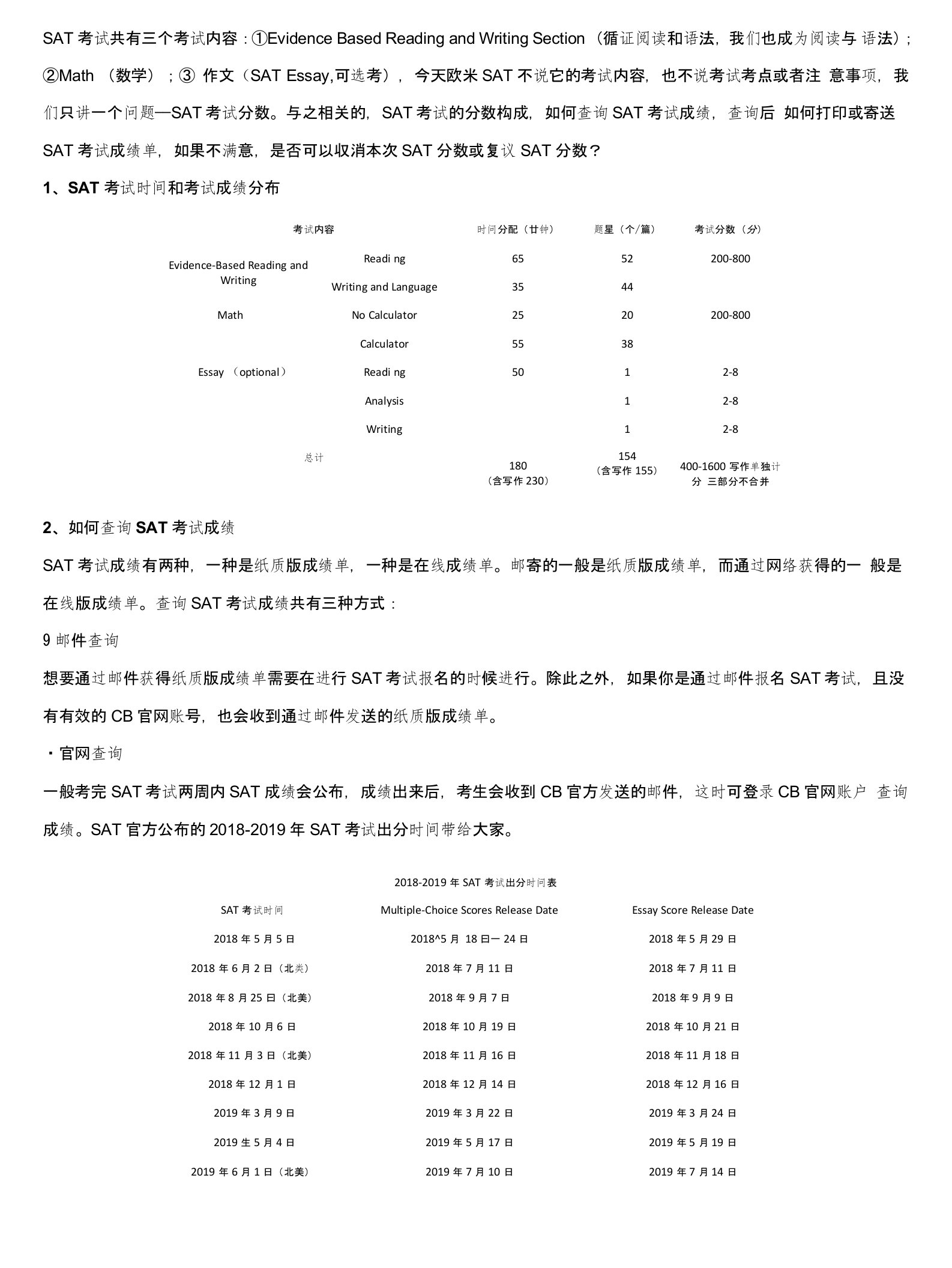 SAT考试成绩-分数结构成绩查询寄送取消复议成绩